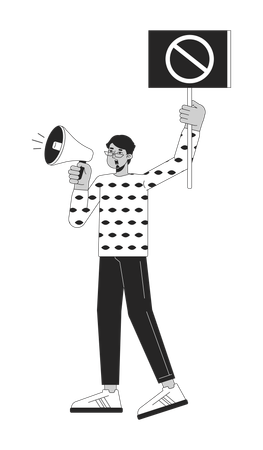Indian man shouting into megaphone  Illustration