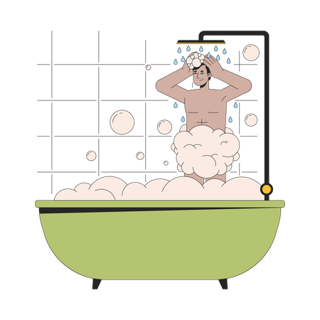 Indian man showering in bathtub  Illustration