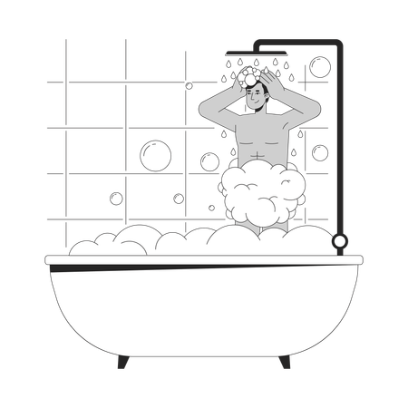 Indian man showering in bathtub  Illustration