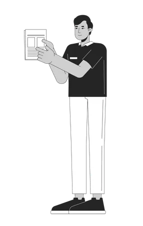 Indian Man Showing Papers Black And White 2 D Line Cartoon Character South Asian Male Office Employee With Documents Isolated Vector Outline Person Paperwork Monochromatic Flat Spot Illustration Illustration