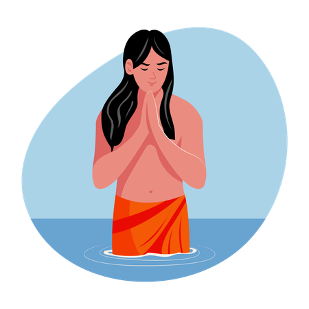 Indian man taking Holy bath  Illustration