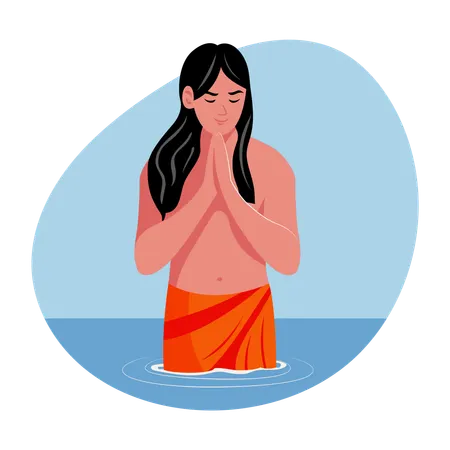 Indian man taking Holy bath  Illustration