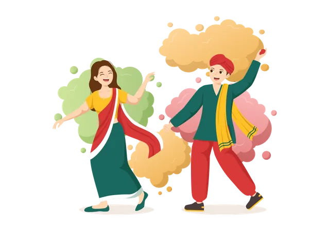 Best Premium People celebrating Holi festival Illustration download in PNG  & Vector format