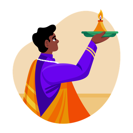 Indian Man with Hindu praying  Illustration