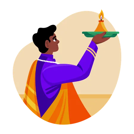 Indian Man with Hindu praying  Illustration