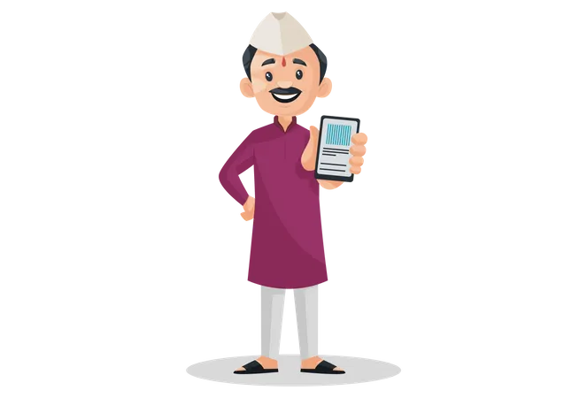 Indian Marathi man holding mobile in hand  Illustration