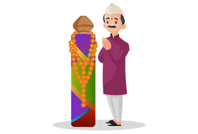 Indian Marathi man worshiping  Illustration