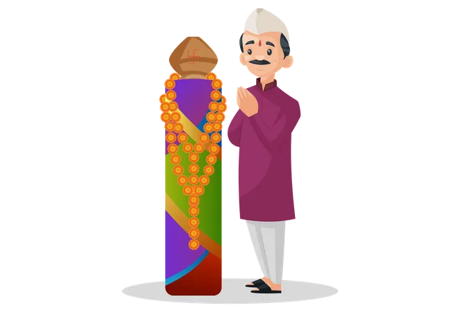 Indian Marathi man worshiping  Illustration