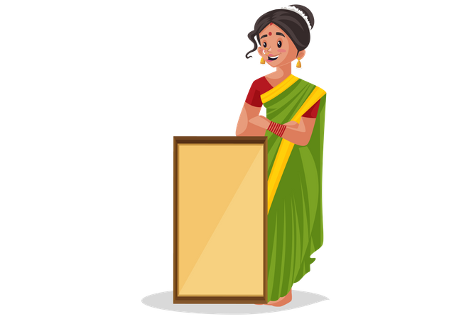 Indian Marathi woman holding an empty advertising board  Illustration