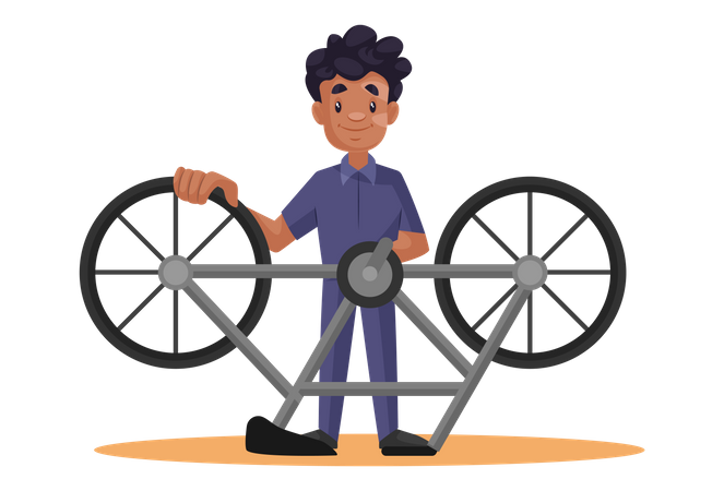 Indian Mechanic fixing cycle issue Illustration