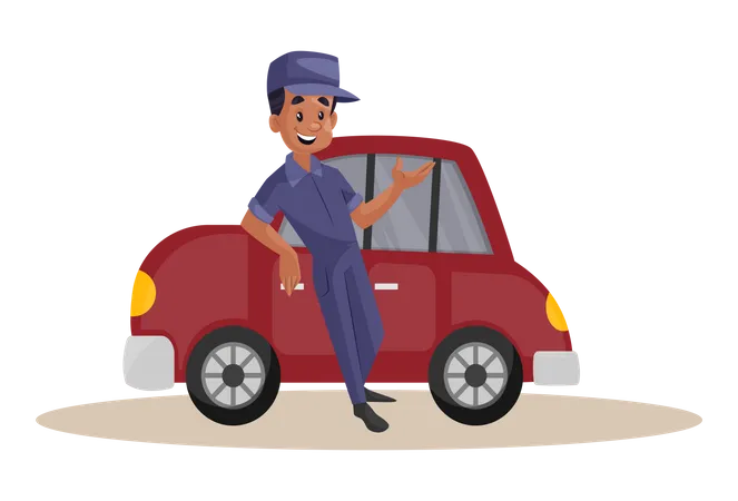 Indian Mechanic standing over repaired car Illustration