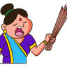 illustration indian mother holding broom