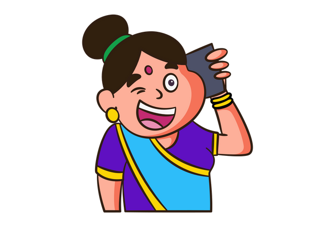 Indian mother talking on phone  Illustration