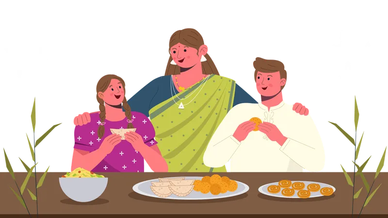 Indian mother with children  Illustration