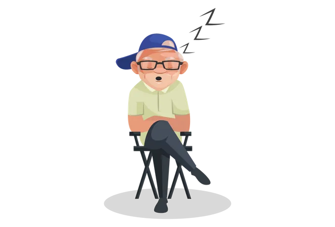 Indian movie director sleeping in chair  Illustration