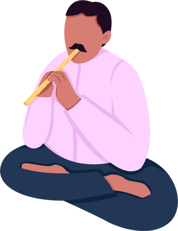 Indian musician playing flute  Illustration