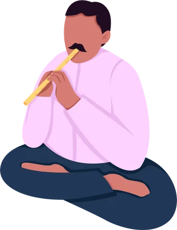 Indian musician playing flute  Illustration