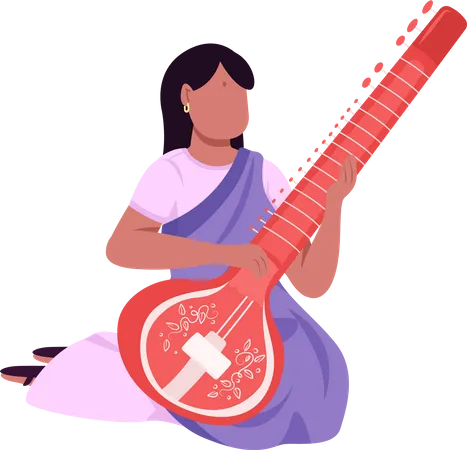 Indian musician playing sitar Illustration