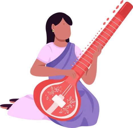 Indian musician playing sitar  Illustration