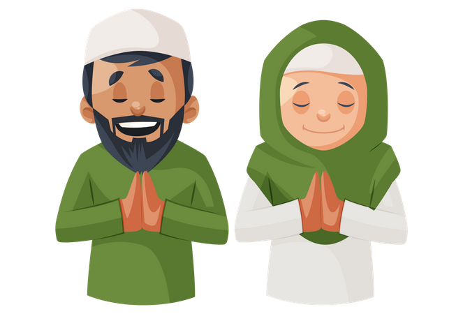 Indian Muslim couple praying to God  Illustration