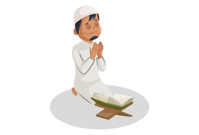 Indian Muslim man is reading the Quran and praying to god  Illustration
