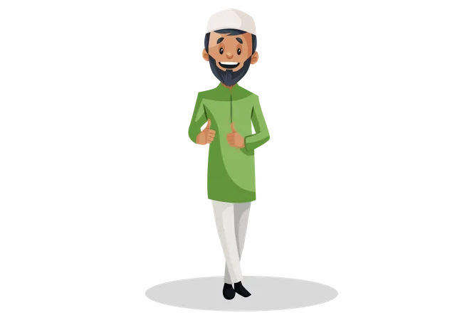 Indian Muslim man is showing thumbs-up with both hands  Illustration