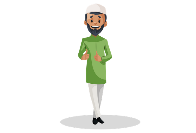 Indian Muslim man is showing thumbs-up with both hands  Illustration