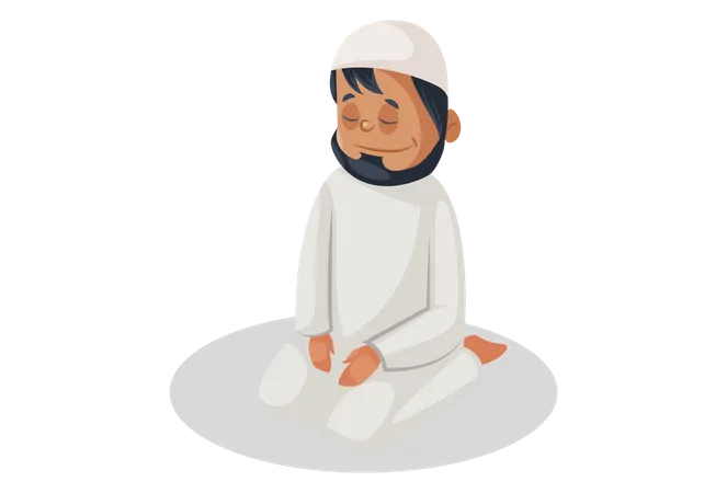 Indian Muslim man is sitting on the floor and praying  Illustration