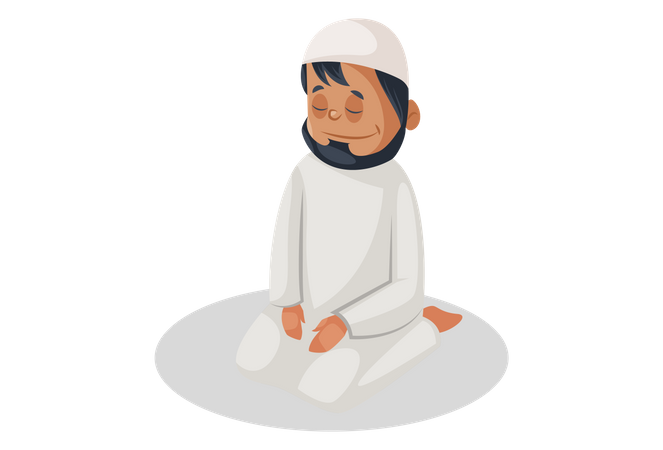 Indian Muslim man is sitting on the floor and praying  Illustration