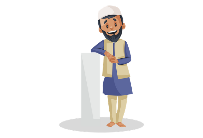 Indian Muslim man is standing with a pillar  Illustration