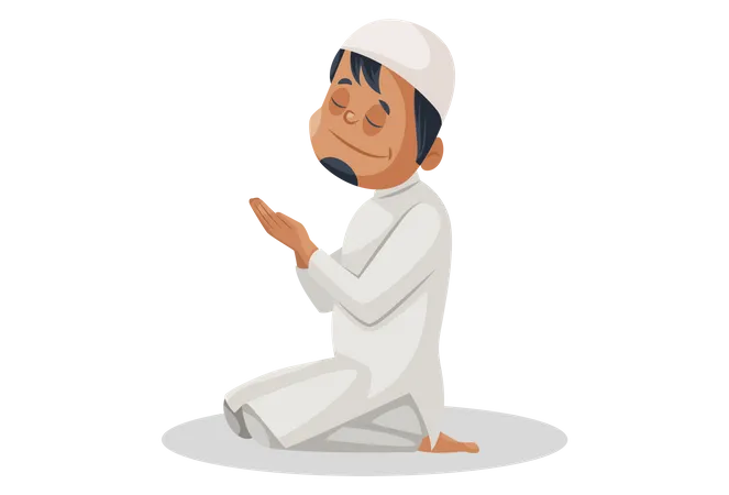 Indian Muslim man sitting and praying to God  Illustration