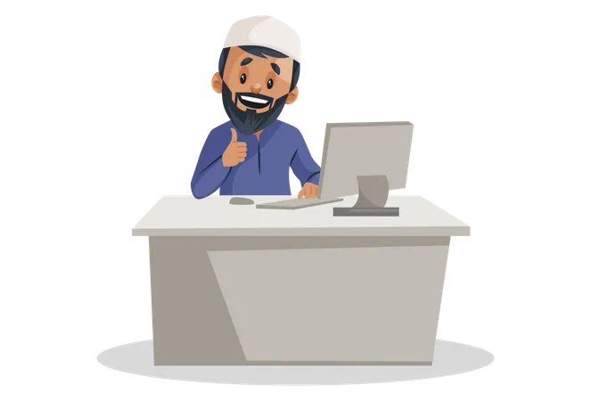 Indian Muslim man working on the computer  Illustration