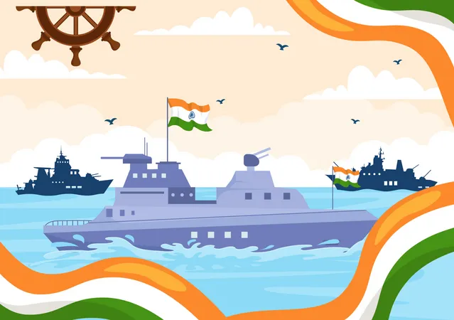 Indian Navy Day Vector Illustration On December 4 With Fighter Ships For People Military Army Saluting Appreciating Soldiers In Background Design Illustration
