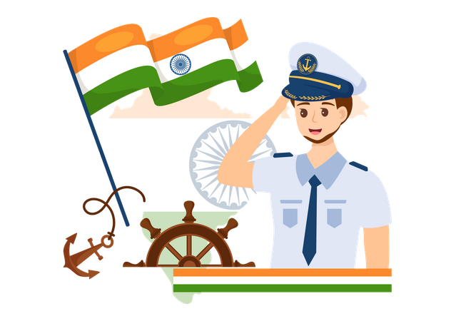 Indian Navy officer celebrating indian navy day  Illustration