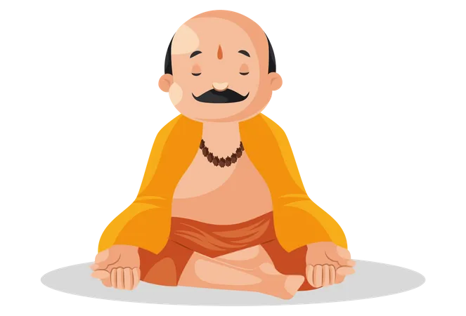 Indian pandit doing meditation Illustration