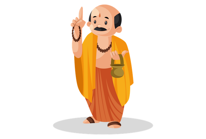 Indian pandit is holding a pot in hand Illustration