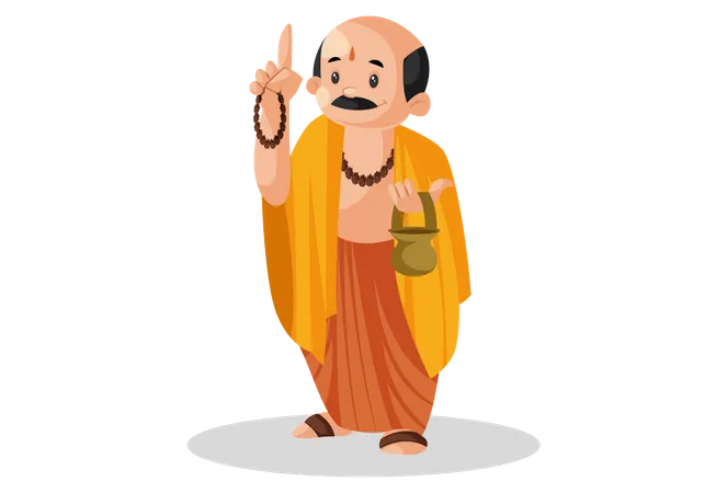 Indian pandit is holding a pot in hand Illustration