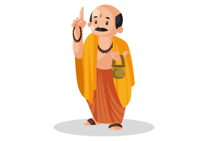 Indian pandit is holding a pot in hand  Illustration