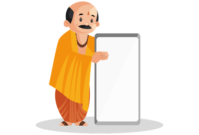 Indian pandit is holding white board Illustration