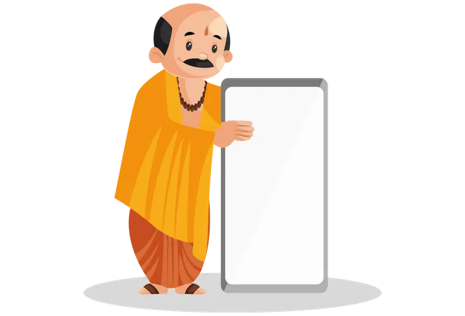 Indian pandit is holding white board  Illustration