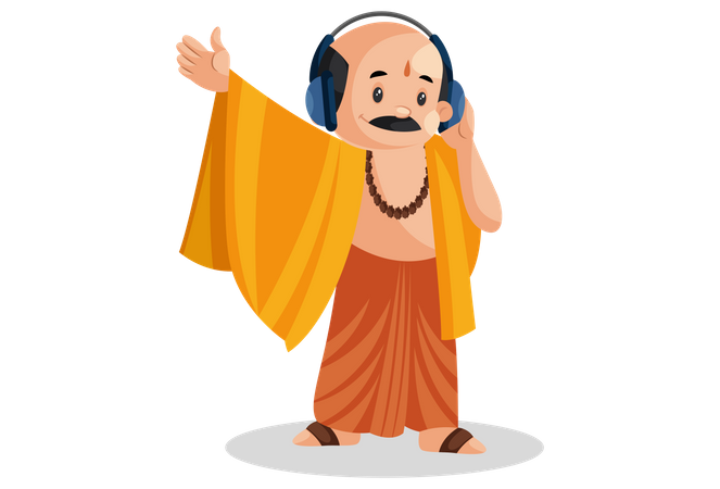 Indian pandit listening music Illustration