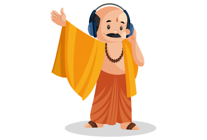 Indian pandit listening music  Illustration