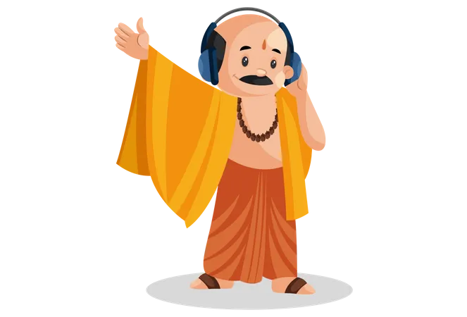 Indian pandit listening music  Illustration