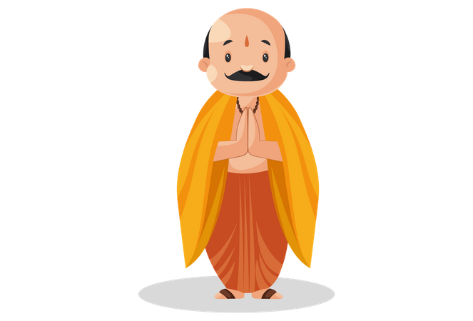 Indian pandit standing in welcome pose Illustration