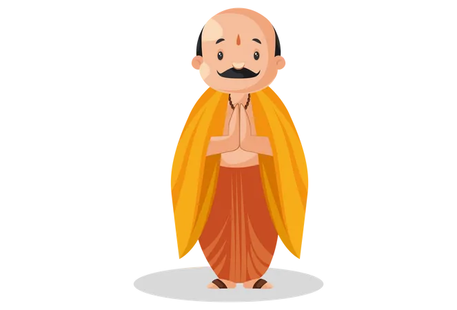 Indian pandit standing in welcome pose Illustration