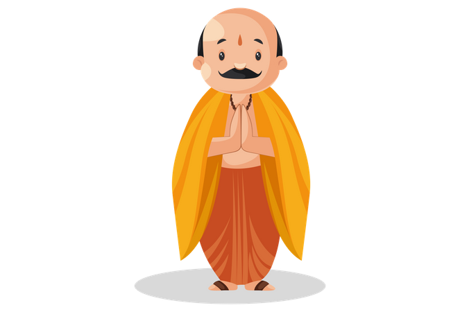 Indian pandit standing in welcome pose  Illustration