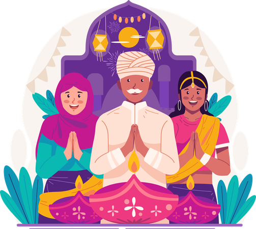 Indian people celebrate diwali  Illustration