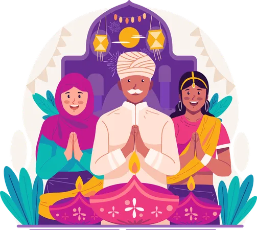 Indian people celebrate diwali  Illustration