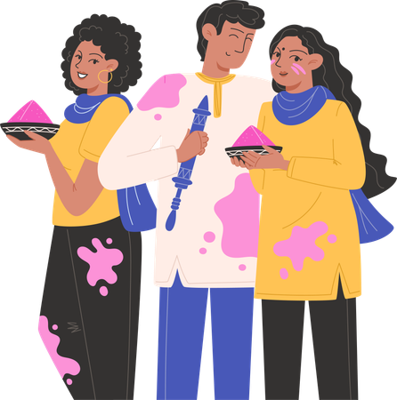 Indian people celebrating holi festival Illustration