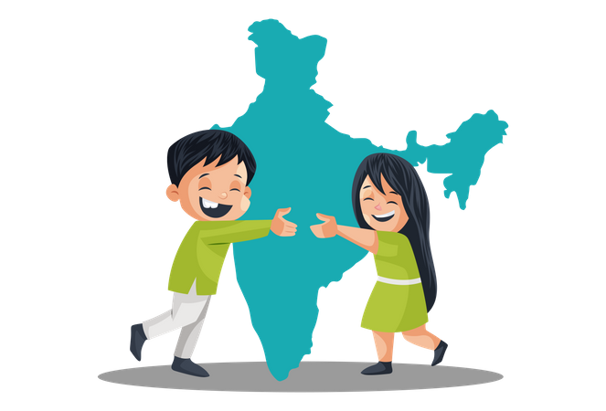 Indian People Celebrating Independence Day Indian map in background  Illustration